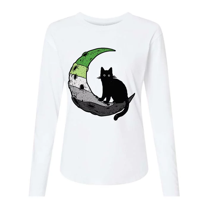 Aromantic Moon Space Cat Aro Pride Flag LGBT Subtle Asexual Womens Cotton Relaxed Long Sleeve T-Shirt