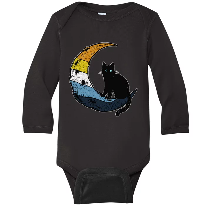 Asexual Moon Space Cat LGBT Gay Festival Pride With Ace Flag Baby Long Sleeve Bodysuit