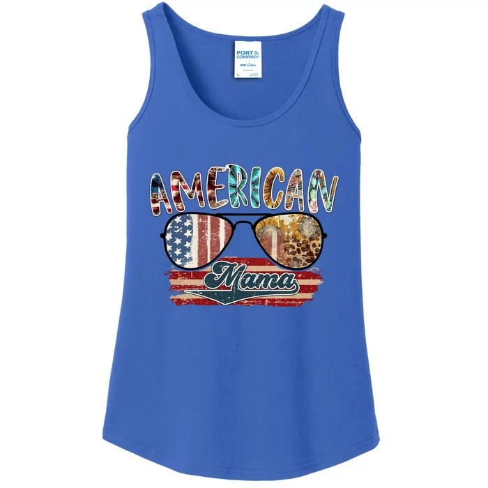 American Mama Sunglass Fourth Of July Leopard Gift Ladies Essential Tank