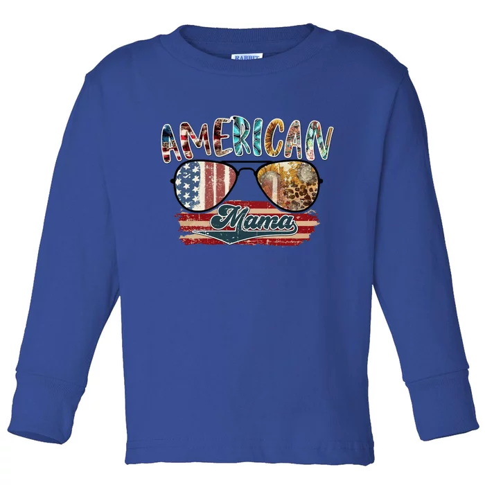 American Mama Sunglass Fourth Of July Leopard Gift Toddler Long Sleeve Shirt