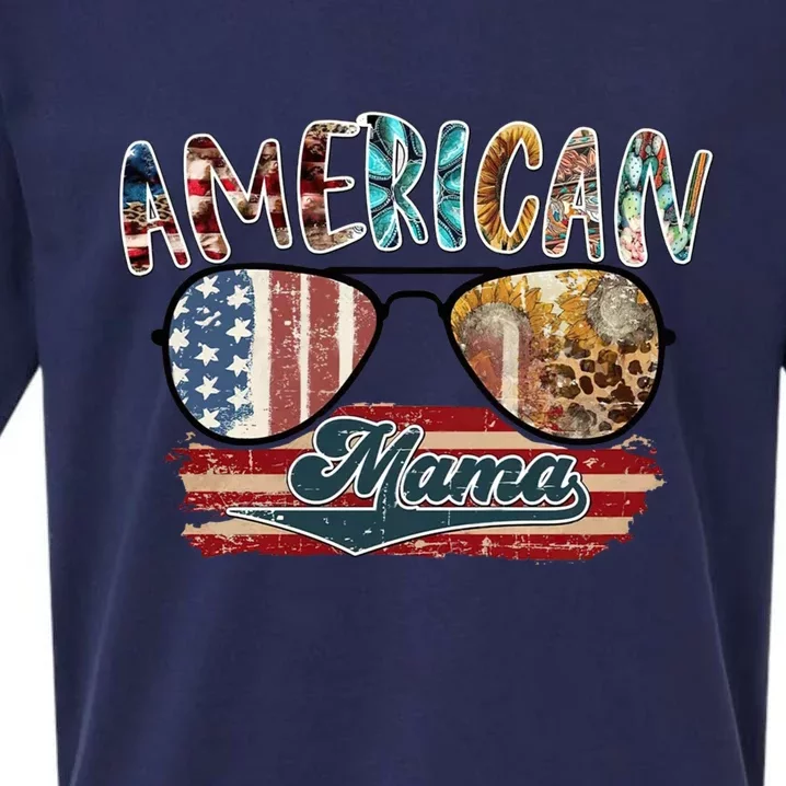 American Mama Sunglass Fourth Of July Leopard Gift Sueded Cloud Jersey T-Shirt