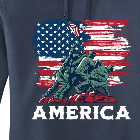 America Military Soldiers Veteran Usa Flag Gift Women's Pullover Hoodie