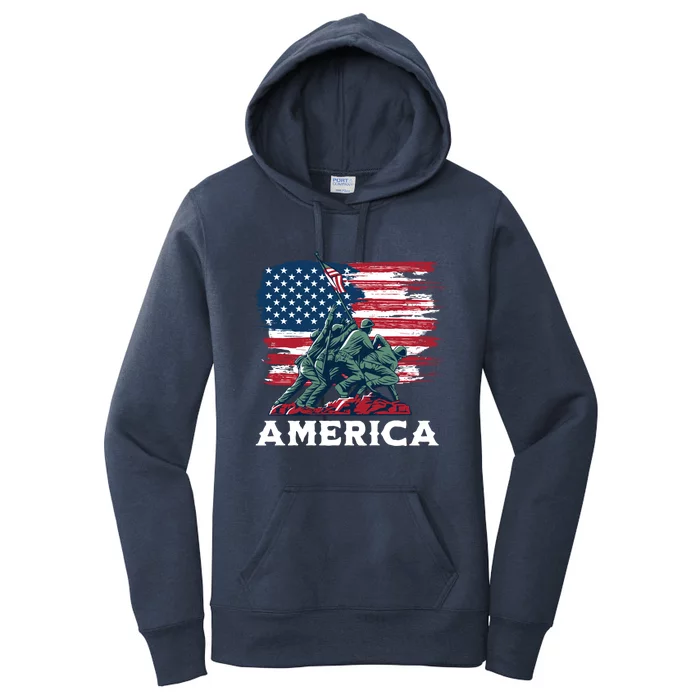 America Military Soldiers Veteran Usa Flag Gift Women's Pullover Hoodie