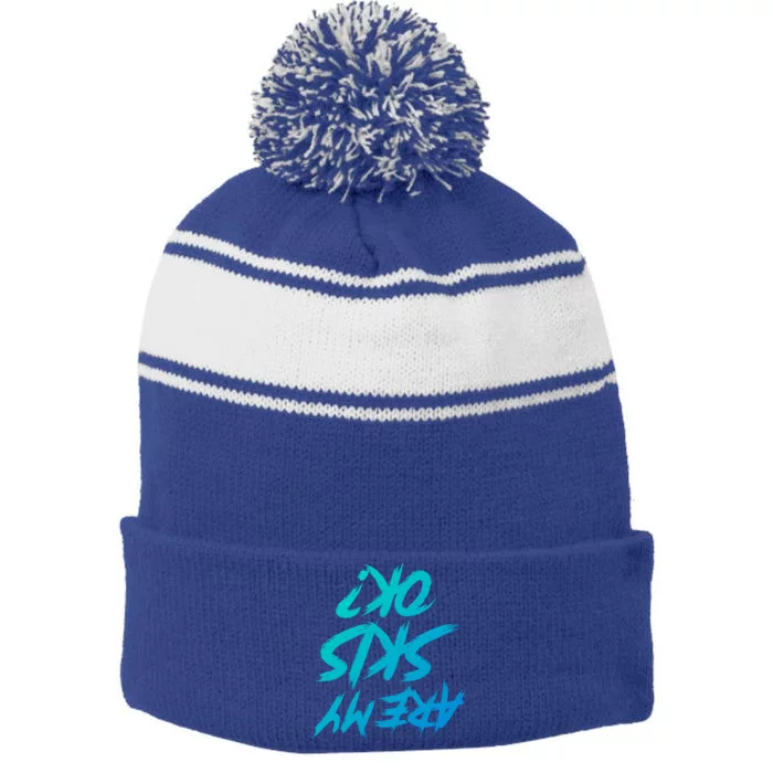 Are My Skis Okay Gift Stripe Pom Pom Beanie