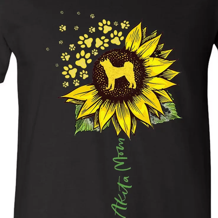 Akita Mom Sunflower Akita Inu Lover Gifts Dog Mom V-Neck T-Shirt