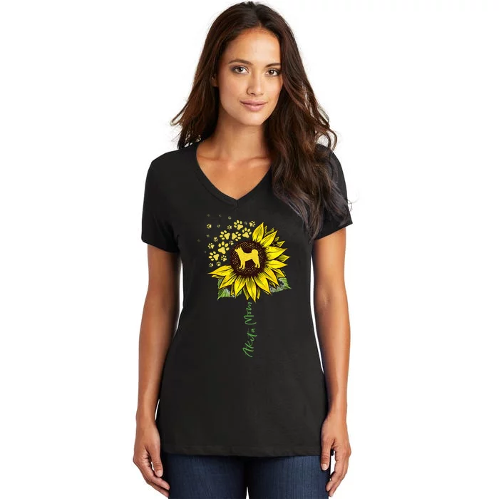 Akita Mom Sunflower Akita Inu Lover Gifts Dog Mom Women's V-Neck T-Shirt