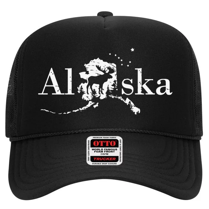 Alaska Map State High Crown Mesh Trucker Hat