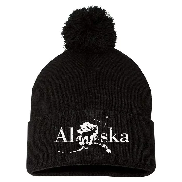 Alaska Map State Pom Pom 12in Knit Beanie