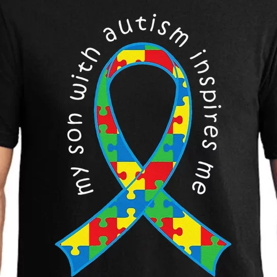 Autism Mom Son Puzzle Ribbon Awareness Tee Pajama Set