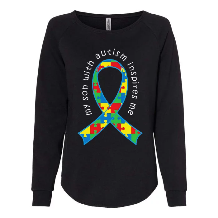 Autism Mom Son Puzzle Ribbon Awareness Tee Womens California Wash Sweatshirt