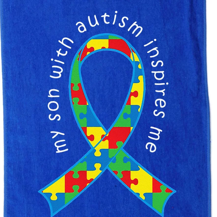 Autism Mom Son Puzzle Ribbon Awareness Tee Platinum Collection Golf Towel