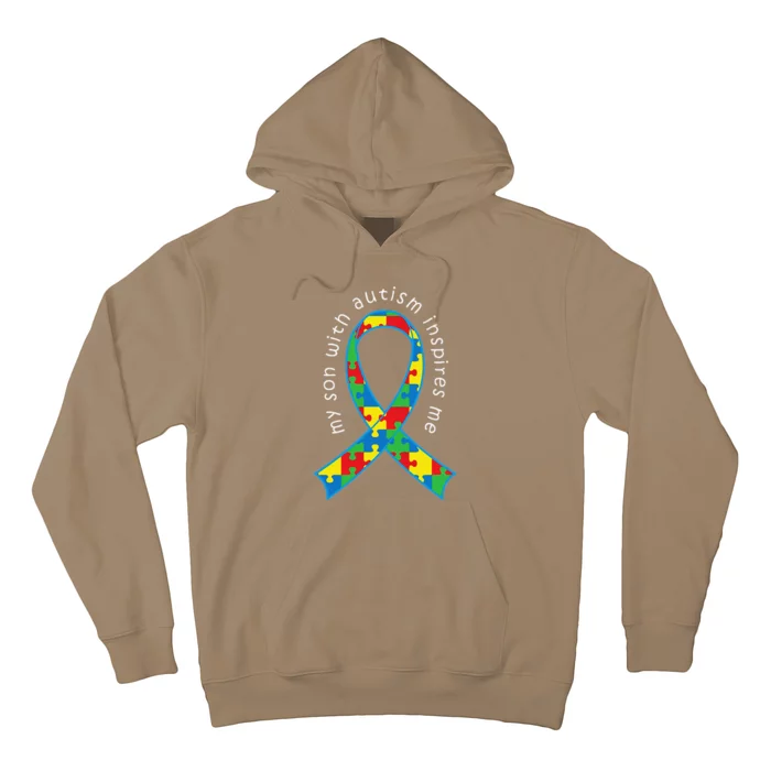 Autism Mom Son Puzzle Ribbon Awareness Tee Hoodie