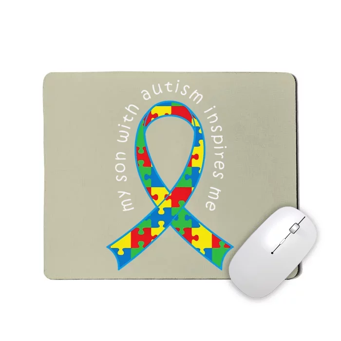 Autism Mom Son Puzzle Ribbon Awareness Tee Mousepad