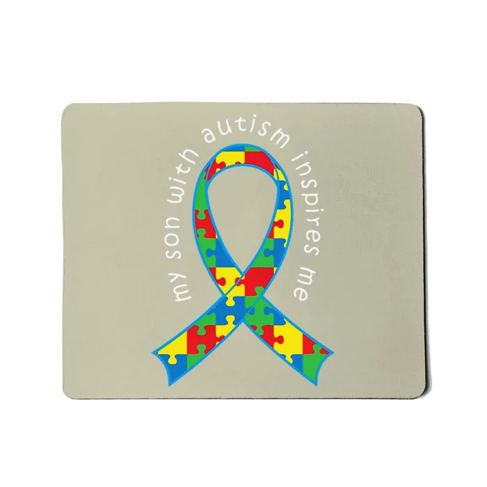 Autism Mom Son Puzzle Ribbon Awareness Tee Mousepad