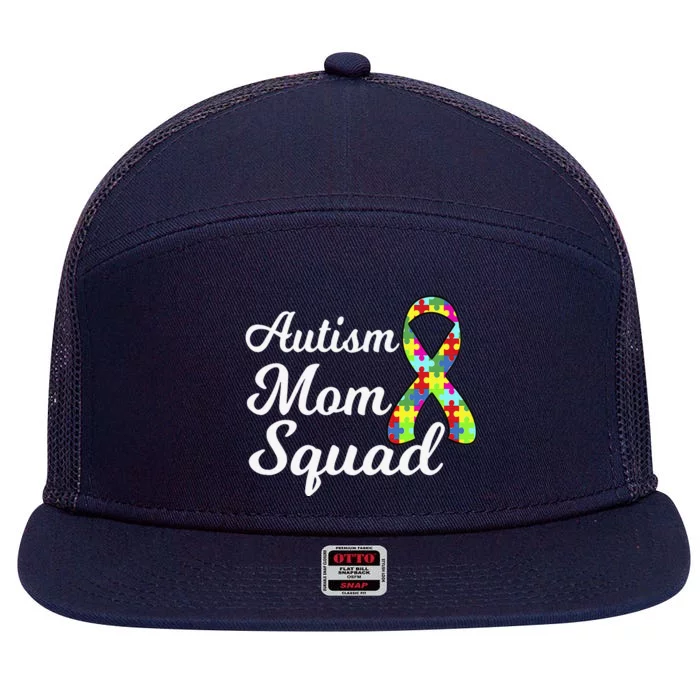 Autism Mom Squad Autism Awareness Puzzle Ribbon 7 Panel Mesh Trucker Snapback Hat