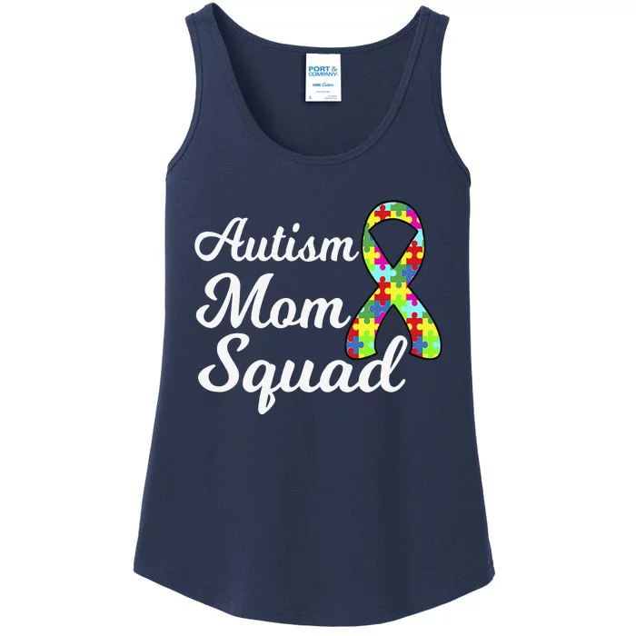 Autism Mom Squad Autism Awareness Puzzle Ribbon Ladies Essential Tank