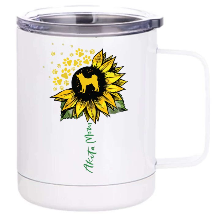 Akita Mom Sunflower Akita Inu Lover Gifts Dog Mom Mama Front & Back 12oz Stainless Steel Tumbler Cup