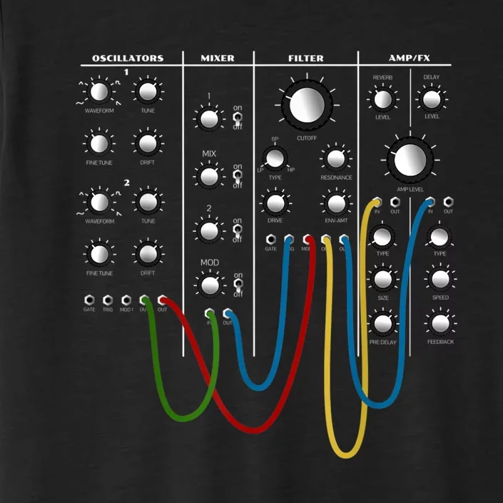 Analog Modular Synthesizer Panel Electronic Musician ChromaSoft Performance T-Shirt