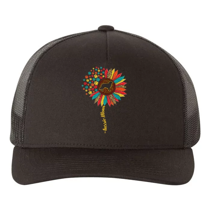 Aussie Mom Sunflower Vintage Australian Shepherd Dog Mama Yupoong Adult 5-Panel Trucker Hat