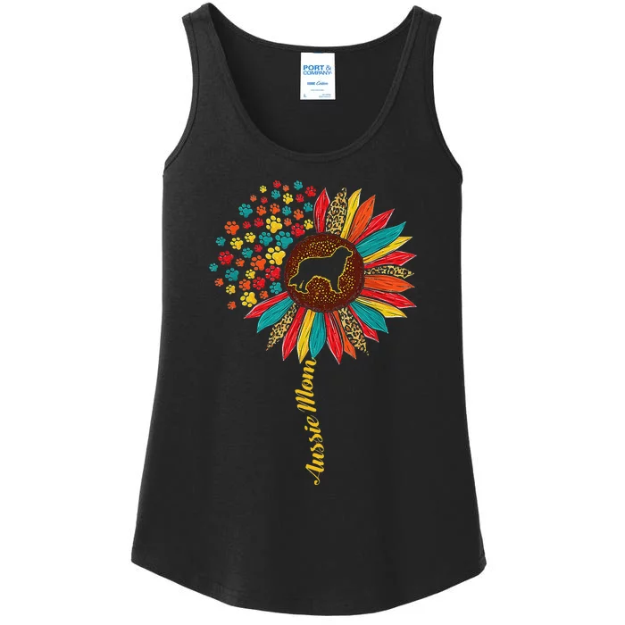 Aussie Mom Sunflower Vintage Australian Shepherd Dog Mama Ladies Essential Tank