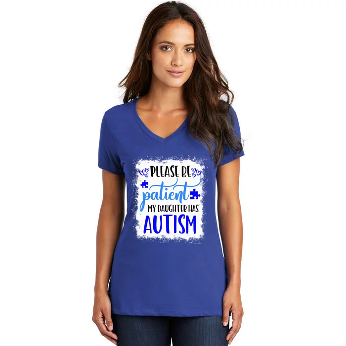 Autism Mom Shirt My Daughter Has Autism April We Wear Blue Women's V-Neck T-Shirt