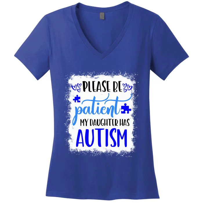 Autism Mom Shirt My Daughter Has Autism April We Wear Blue Women's V-Neck T-Shirt