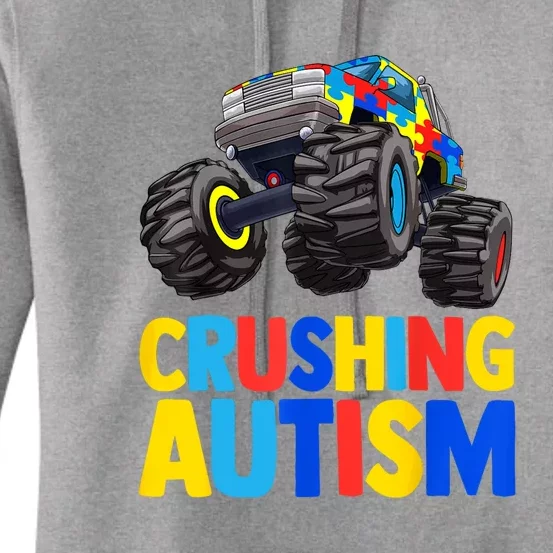 Austim Monster Truck Crushing Autism Awareness Gift Women's Pullover Hoodie