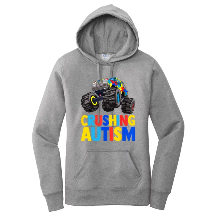 Austim Monster Truck Crushing Autism Awareness Gift Women's Pullover Hoodie