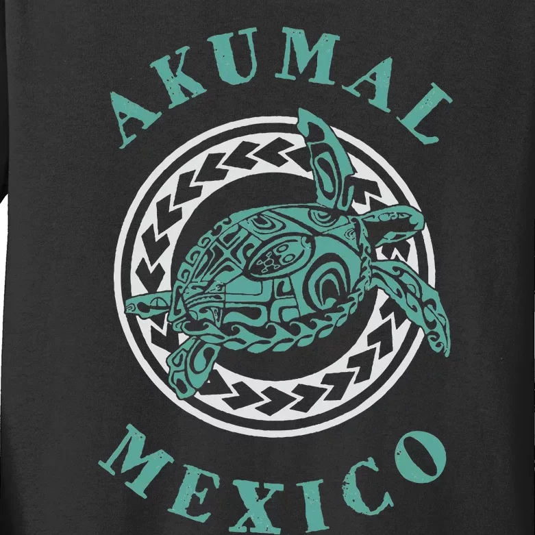 Akumal Mexico Tribal Tattoo Sea Turtle Kids Long Sleeve Shirt