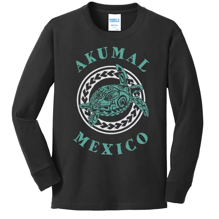 Akumal Mexico Tribal Tattoo Sea Turtle Kids Long Sleeve Shirt