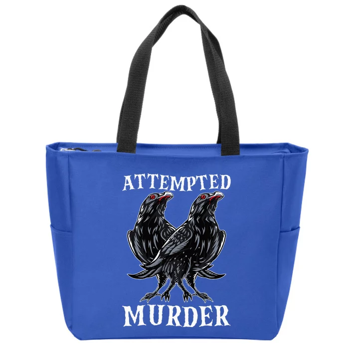 Attempted Murder Two Crows Birds Spooky Crows Pun Zip Tote Bag