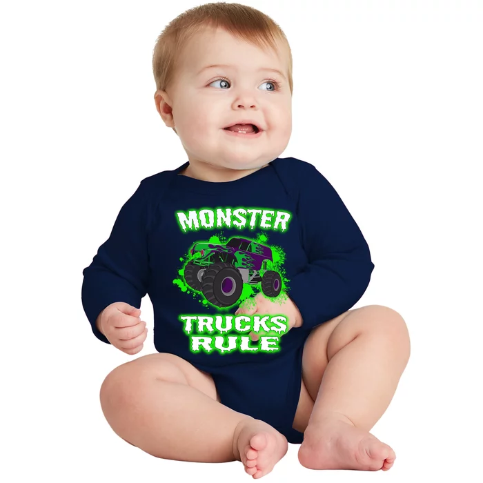 Awesome Monster Trucks Rule Baby Long Sleeve Bodysuit