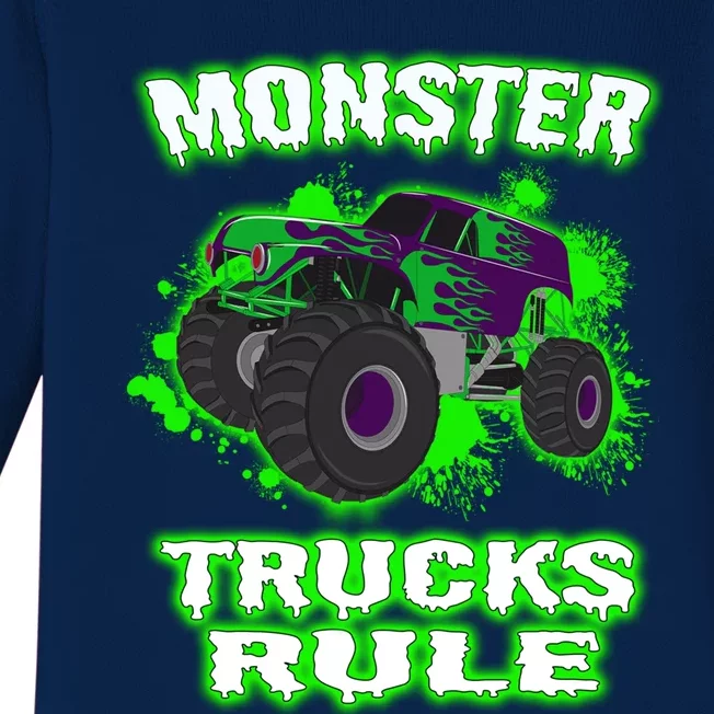 Awesome Monster Trucks Rule Baby Long Sleeve Bodysuit