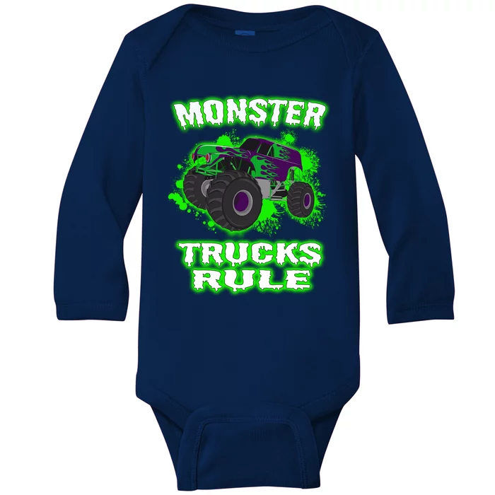 Awesome Monster Trucks Rule Baby Long Sleeve Bodysuit