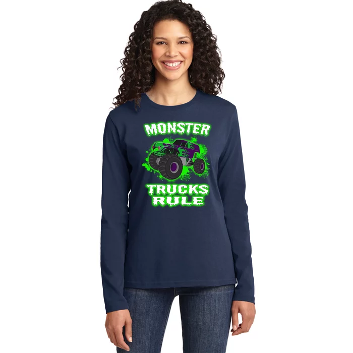 Awesome Monster Trucks Rule Ladies Long Sleeve Shirt