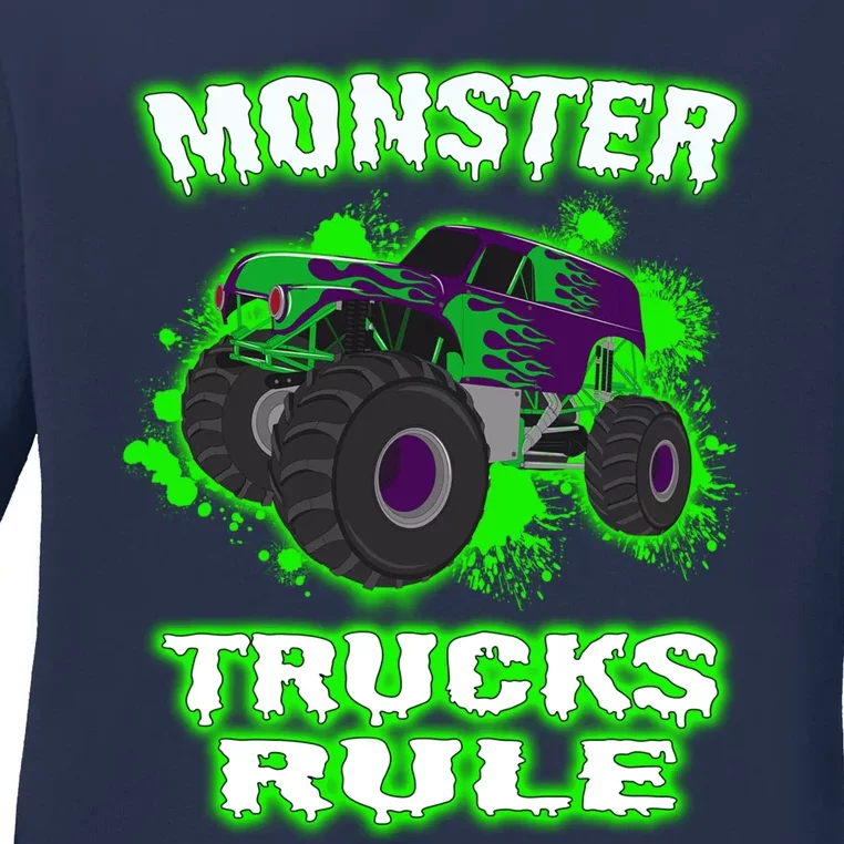 Awesome Monster Trucks Rule Ladies Long Sleeve Shirt