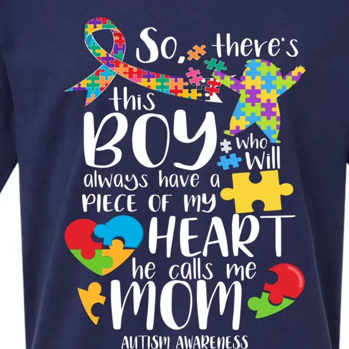 Autism Mom There's This He Calls Me Mom Autism Awareness Gift Sueded Cloud Jersey T-Shirt