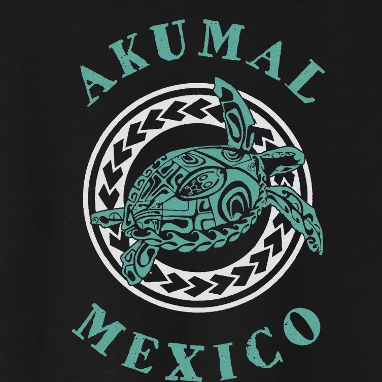 Akumal Mexico Tribal Tattoo Sea Turtle Women's Crop Top Tee