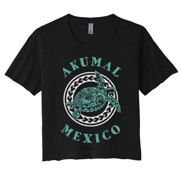 Akumal Mexico Tribal Tattoo Sea Turtle Women's Crop Top Tee