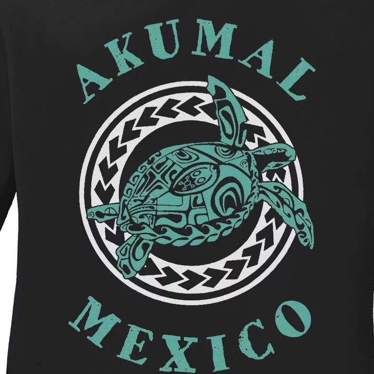 Akumal Mexico Tribal Tattoo Sea Turtle Ladies Long Sleeve Shirt