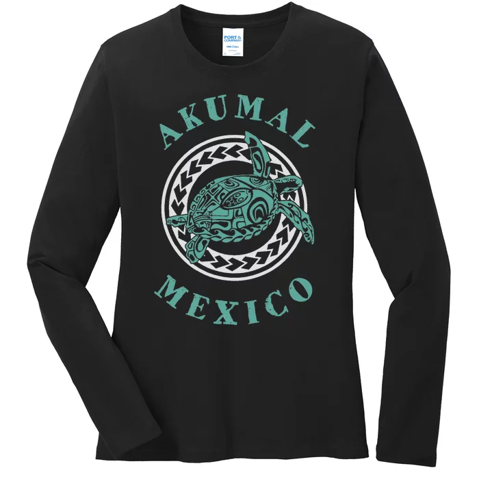 Akumal Mexico Tribal Tattoo Sea Turtle Ladies Long Sleeve Shirt