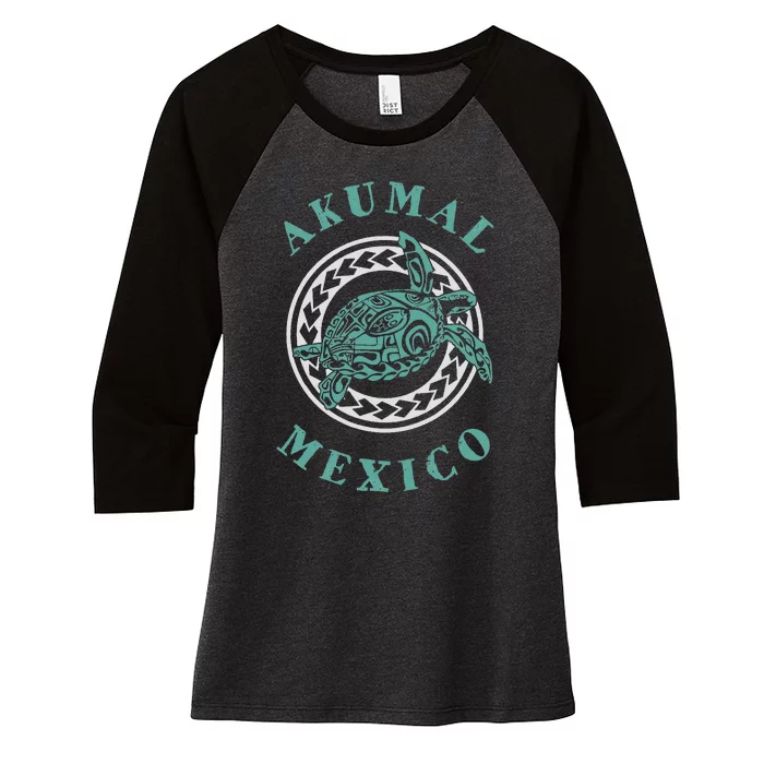 Akumal Mexico Tribal Tattoo Sea Turtle Women's Tri-Blend 3/4-Sleeve Raglan Shirt