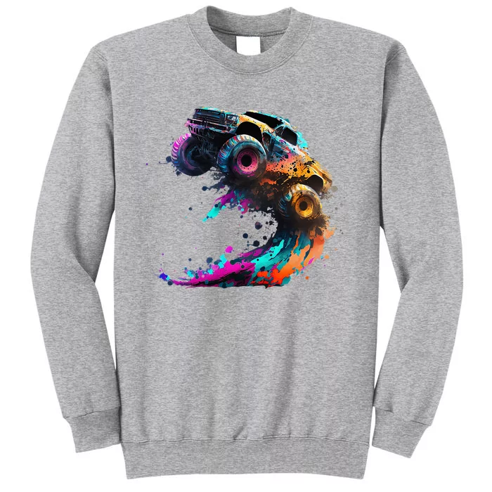 Airborne Monster Truck Jump Off Road Vehicle Colorful Dirt Tall Sweatshirt