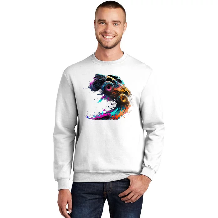 Airborne Monster Truck Jump Off Road Vehicle Colorful Dirt Sweatshirt