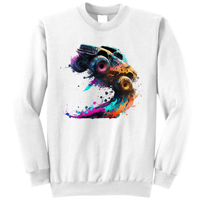 Airborne Monster Truck Jump Off Road Vehicle Colorful Dirt Sweatshirt