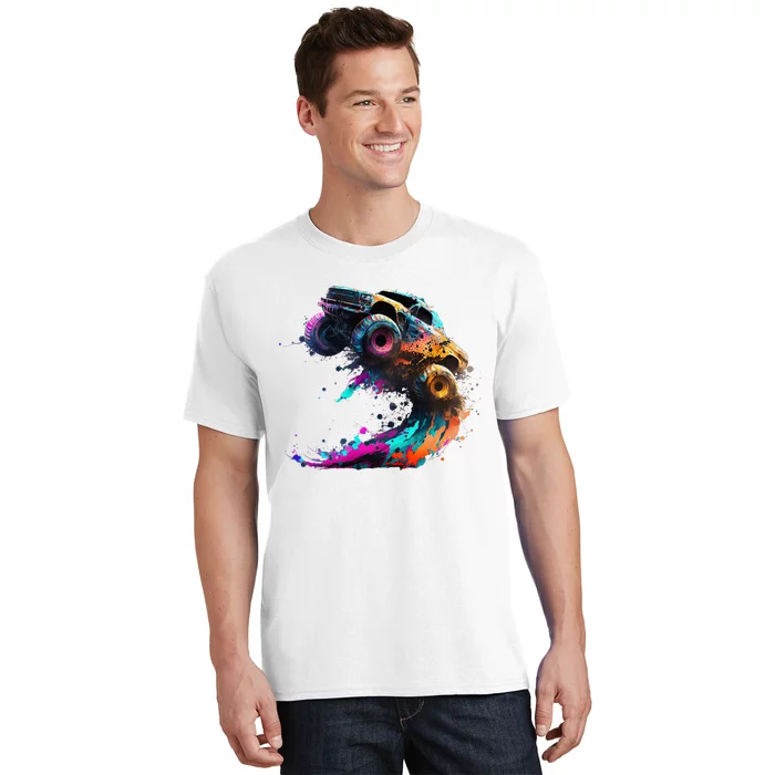 Airborne Monster Truck Jump Off Road Vehicle Colorful Dirt T-Shirt