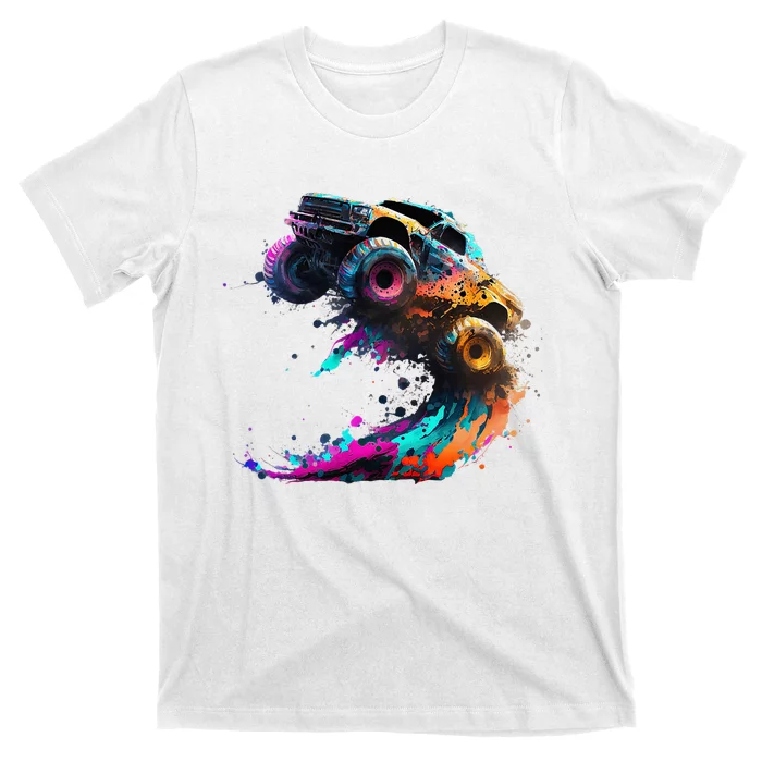 Airborne Monster Truck Jump Off Road Vehicle Colorful Dirt T-Shirt