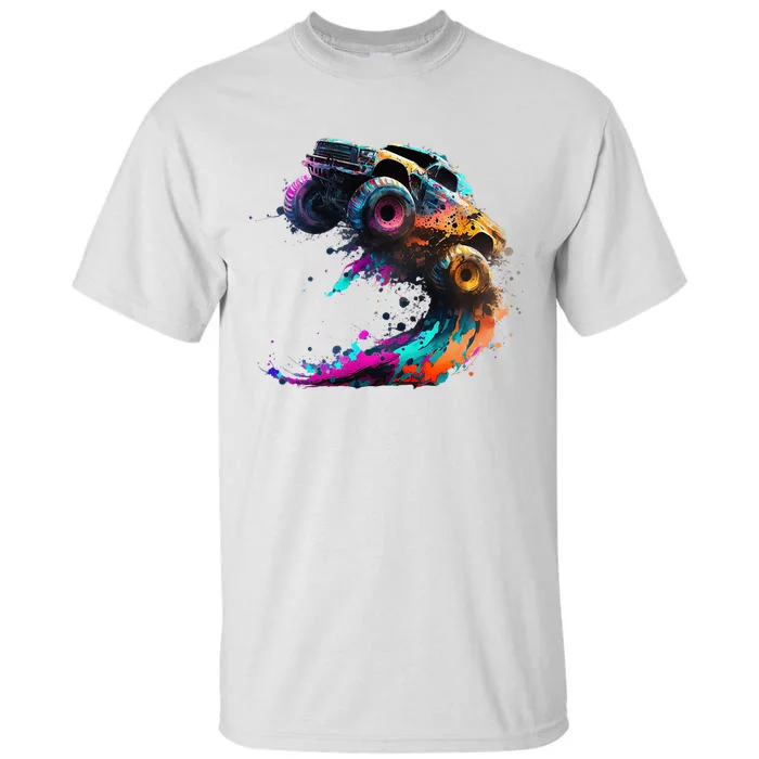 Airborne Monster Truck Jump Off Road Vehicle Colorful Dirt Tall T-Shirt