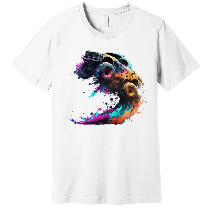 Airborne Monster Truck Jump Off Road Vehicle Colorful Dirt Premium T-Shirt