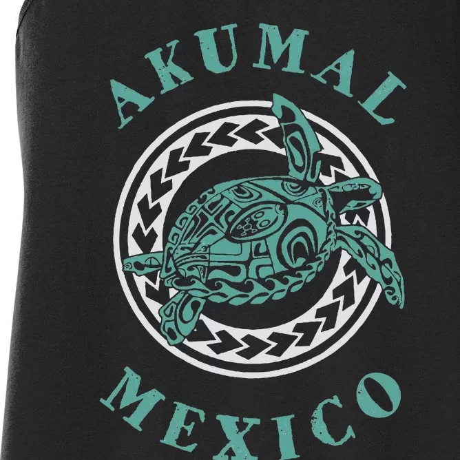 Akumal Mexico Tribal Tattoo Sea Turtle Women's Racerback Tank